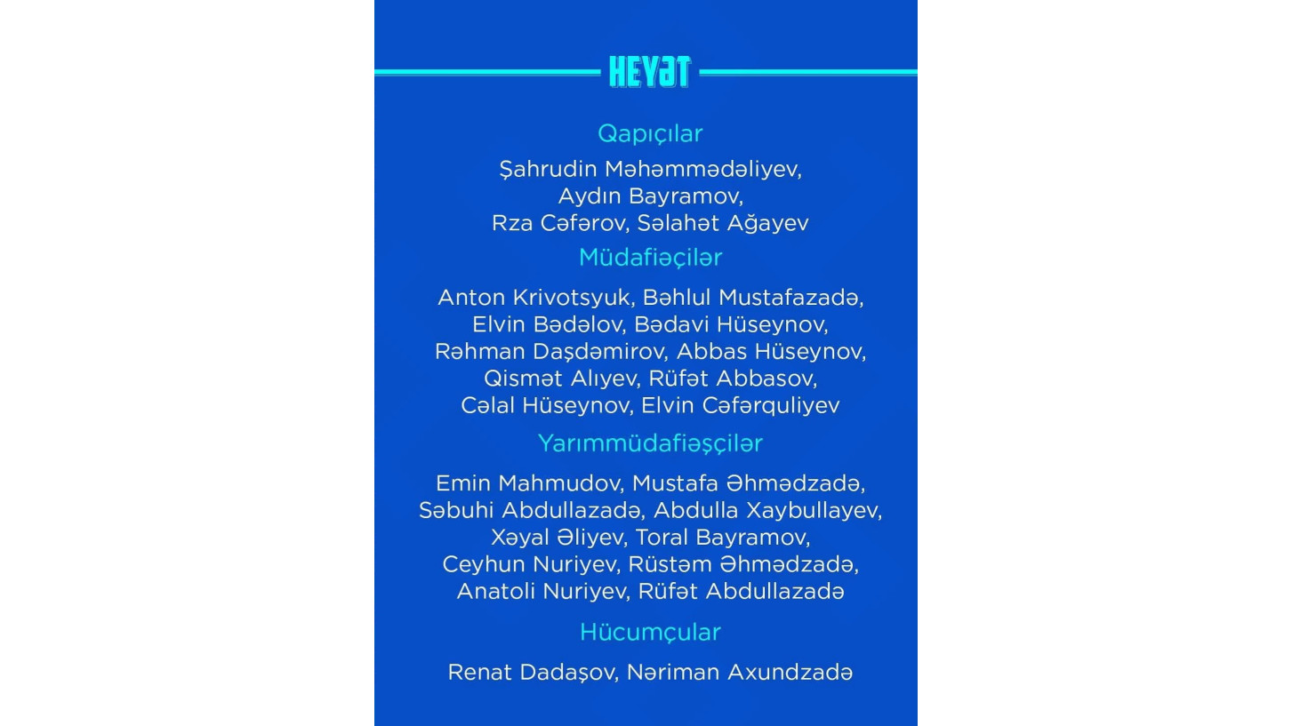 Azərbaycanın Fransayla oyuna da heyəti açıqlandı