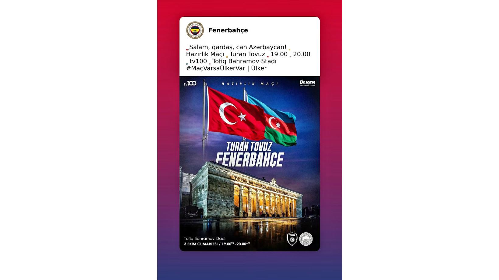 "Fenerbahçe": "Salam, qardaş, Can Azərbaycan" 